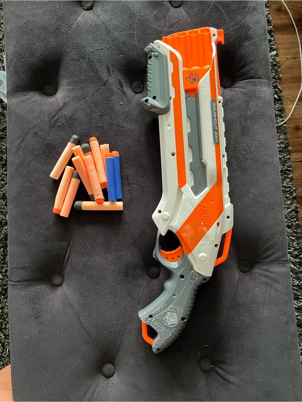 Nerf White Orange and Gray Pump-Action Dart Blaster with Darts
